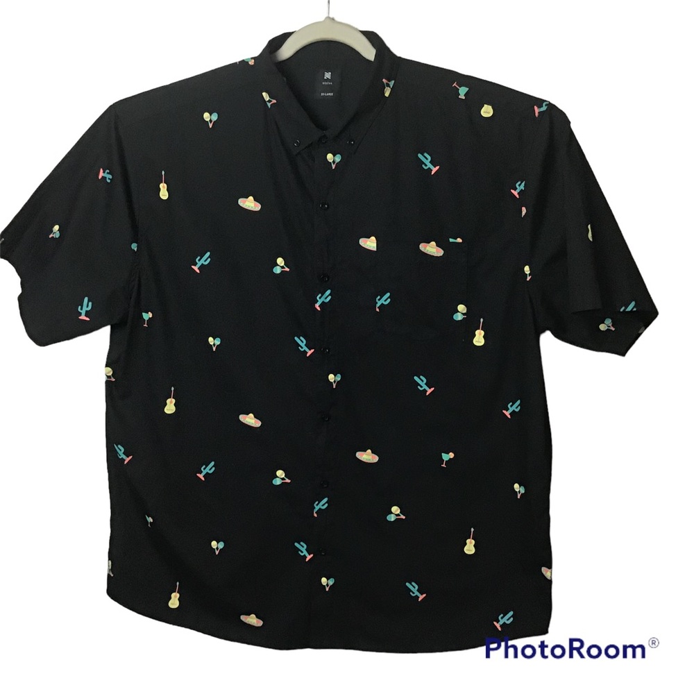 Visive black short sleeve shirt with fiesta theme. 3XL